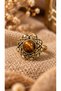 Adjustable Vintage Copper Women's Ring with Tiger's Eye Natural Stone and Daisy Motif - 2