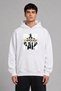 Power Pain Design Front Printed Oversize White Hooded Sweatshirt
