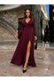 Women's long sleeve, double-breasted collar, side-slit, long janjan crepe dress - 2