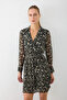 Wrap Cut Pleated Dress - Black - 2