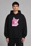 Pink Sweet Cat Design Pre-Printed Oversize Black Hooded Sweatshirt