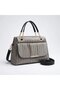 Gray Self-Patterned Women's Bag with Gold Detail and Soft Texture - with Crossbody Strap - 4
