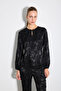 Jacquard Blouse with Drop Detail - Black - 2