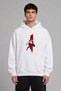 Stone Throwing Man Design Pre-Printed Oversize White Hooded Sweatshirt