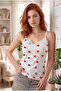 Women's Cotton Basic Heart Patterned Lace Detailed Thin Strap V-Neck Undershirt - 4