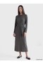 Gray Belted Flared Dress