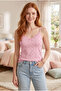 Women's Cotton Basic Tulip Patterned Lace Detailed Thin Strap V-Neck Undershirt