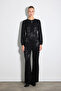 Wide Leg Jacquard Trousers - Black