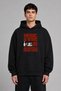 Music and Wine Design Pre-Printed Oversize Black Hooded Sweatshirt