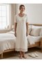 Rm 15256 Scalloped Half Sleeve Half Button Long Nightgown