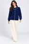 Women's Pearl Detailed 7-Button Crew Neck Feathered Knitwear Jacket - 6