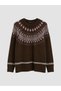 Alita City Lcw Modest Brown Knitwear Patterned Oval Neck Women's Sweater with a Difference - 5
