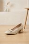 Women's Blunt Toe Stone Buckle Short Thick Heeled Shoes Classic Office Shoes - 2