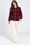 Women's Pearl Detailed Buttoned Crew Neck Long Fleece Knitwear Jacket - 8