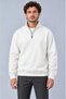 Men's Three-Thread Ribbed High Collar Half-Zip Winter Sweatshirt - White - 2