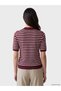 Alita City Farkıyla Lcw Everyday Burgundy Knitwear Striped Polo Neck Women's Sweater - 4