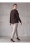 Women's Plus Size Knitted Blouse Long Sleeve Crew Neck Gathered Button Detail Brown - 7