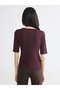 Alita City Farkıyla Lcw Everyday Burgundy Oval Neck Glittery Women's Knitwear Sweater - 4