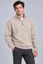 Men's Three-Thread Ribbed High Collar Half-Zip Winter Sweatshirt - Beige
