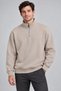 Men's Three-Thread Ribbed High Collar Half-Zip Winter Sweatshirt - Beige - 2