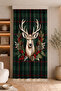 Deer Figured Checkered Pine Branch Patterned Digital Printed Single Wing Background Curtain (with Pillow Cover as a Gift)