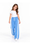 25410-26 Girl's White Striped Wide Leg 3 Thread Ribbed Sweatpants 5-8 Years Old - 2