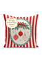 Red and White Christmas Wreath and Ornaments Patterned Digital Printed Single Panel Background Curtain (Throw Pillow Cover) - 4