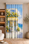 Floral Window and Sea View Digital Printed Single Wing Background Curtain (with Pillowcase as a Gift)