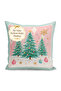 Christmas Pine Trees, Star and Snowflake Patterned Digital Printed Single Wing Background Curtain (Throw Pillow Cover) - 4