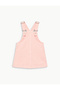 Floral Embroidered Pocketed Cotton Square Neck Strap Jean Salopet Dress - 4