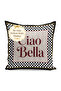 Ciao Bella Written Black and White Checkered Digital Printed Single Wing Background Curtain (with Cushion Cover as a Gift) - 4