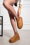 Women's Winter Boots Mini Suede Fur Lined Knitwear Ankle Boots Thick Sole Gondol Tan - 3