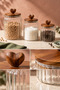 3-Piece Heart Acacia Lid Glass Jar Set 1000 ml + 1300 ml + 1600 ml – Ribbed Glass Storage Jar Set - 5