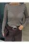 Transparent Striped Boat Neck Long Sleeve Blouse