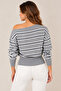 Women's Gray Striped Boat Neck Knit Sweater – Long Sleeve Loose Fit Model - 2