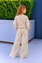 Crew Neck Daisy Embroidered Stone Color Girls' Tracksuit Set - 3