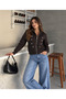 Women's Silver Button Detailed Notched Collar Loose Fit Long Sleeve Zippered Autumn Winter Jacket - 2