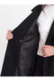 Black Double Breasted Collar Women's Stamp Coat - 4