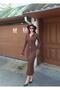 Women's Ribbed Button Detailed Glittery Knitwear Dress - 3