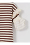 Brown Ruffled Striped Girls' Thick Sweatshirt - 3