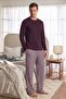 Men's Cotton Long Sleeve Pajama Set Plum-Ecru - 5