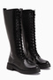 Roya Black Leather Lace-Up Long Boots Women's Boots - 3