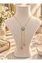 Turquoise Stone Long Necklace – Stylish Necklace with Dangling Chain Detail