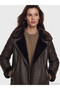 Two Mt Shop Quality Lcw Modest Brown Fur Collar Women's Leather Look Coat