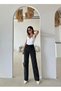 Women's Black Color Diamond Stone Pattern Detailed Wide Leg Trousers - 7