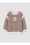 Brown Ruffled Striped Girls' Thick Sweatshirt
