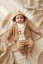 Liva Bebek Brown 3-Piece Set - Hooded Ribbed Cardigan, Giraffe Embroidered Bodysuit, and Comfortable Cut Bottom Sweatpants - 3