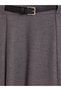 Gray Belted Pleated A-Line Midi Skirt - 3