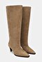Kontes Rome Beige Suede Leather Pointed Toe Cone Heel Wide Toe Women's Boots - 4