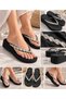 Luna Women's Platform Sole Knitted Detailed Stoned Comfortable Beach after Slippers 4 cm - 2